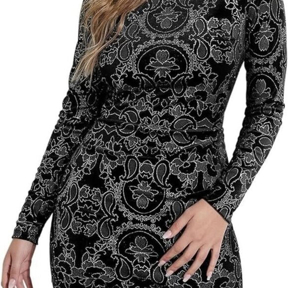 GUESS Women's Luella Glittery Velvet Dress Black Glitter Size medium - Picture 2 of 6